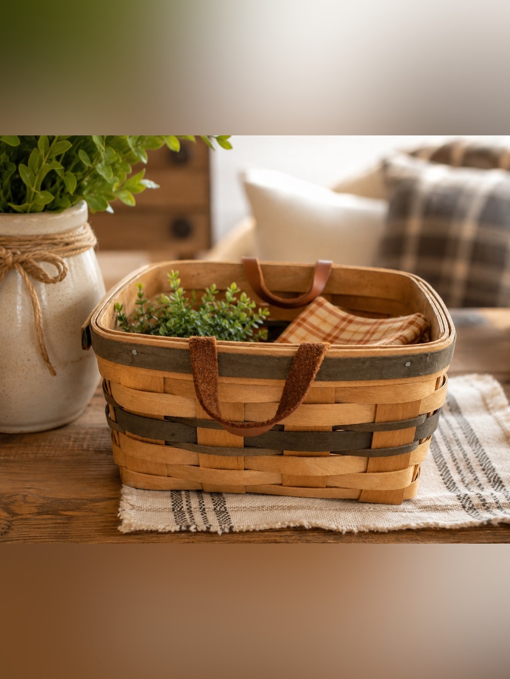 Vintage Royce Craft Basket Woven Signed Dated w/Leather Handles